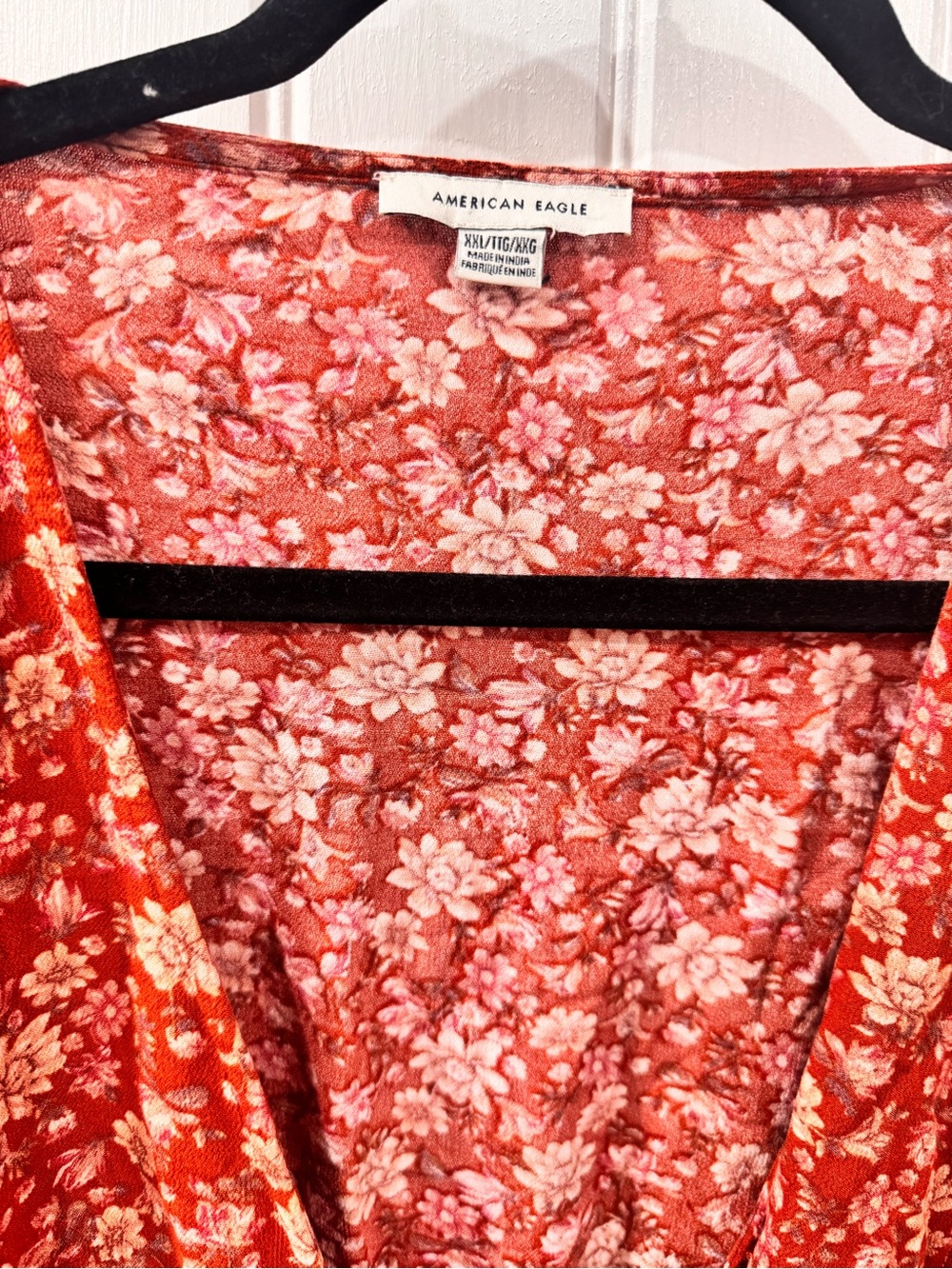 American Eagle Outfitters Red Floral Tie-Front Blouse - Picture 2 of 7